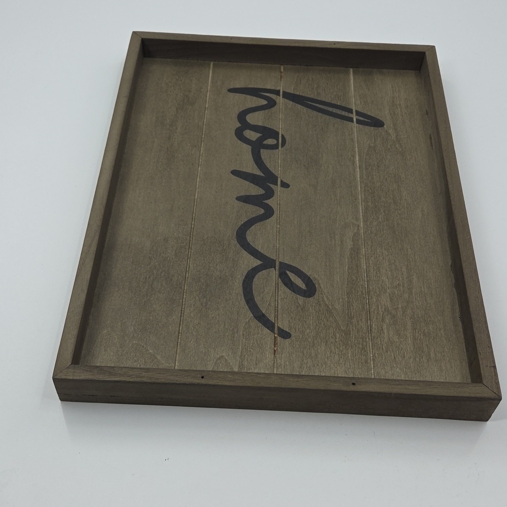 Rustic Gray Wooden Tray with 'Home' Script - Picture 16 of 16